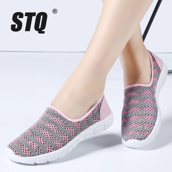 

stq 2019 autumn women shoes women breathable mesh sneakers shoes ballet flats ladies slip on flats loafers shoes plus size e39 cj191226, Black