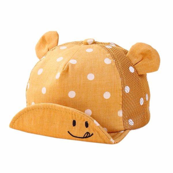 

infant baby boys girls lovely smile face dot robe cap cute hooded hat children toddler baby little ear hat 5 colors, Yellow