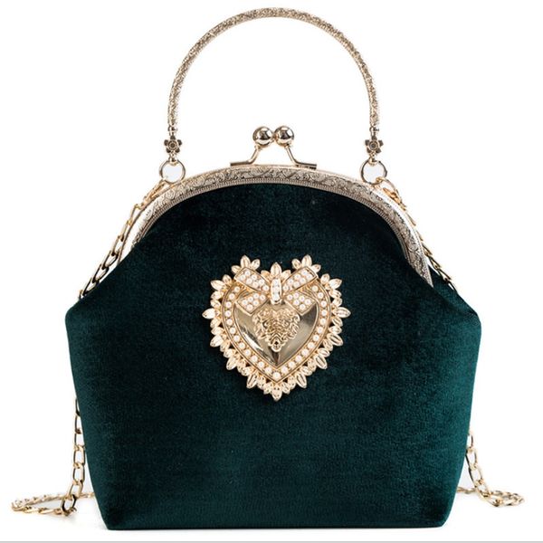 

female pearl handbag vintage velour heart design evening bag wedding party bride bag purse