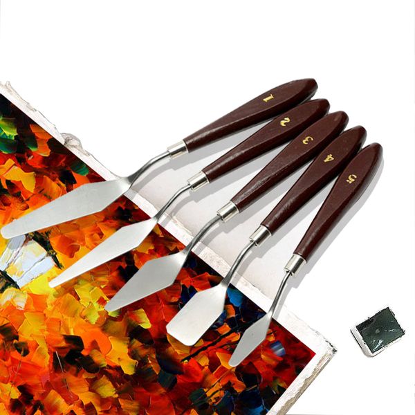 

5pcs/set artist oil painting knife palette utility knife set mixed scraper set spatula knives stainless steel professional