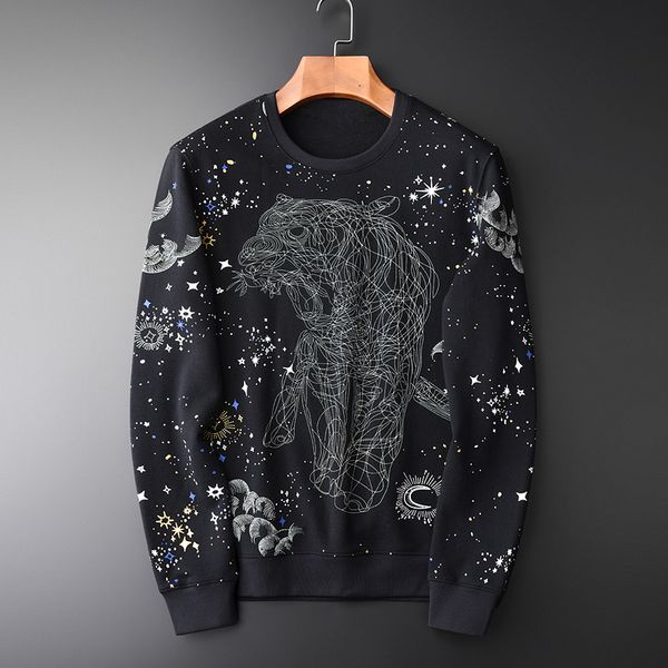 

100% хлопок толстовка мужчины luxury повторяющаяся printed мода круглый воротник толстовка мужской черный весна slim fit мужские толстовки, Black