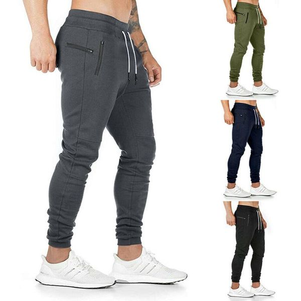

helisopus new men gyms fitness casual sweatpants solid sports slim fit trousers male crossfit track pants workout sportswear, Black