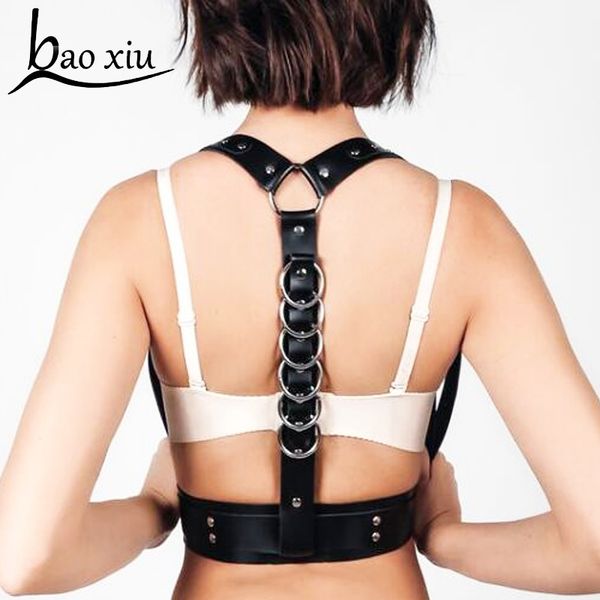 

2019 new personality shoulders body bondage belt faux leather causal corset female harness waist straps suspenders belt, Black;brown