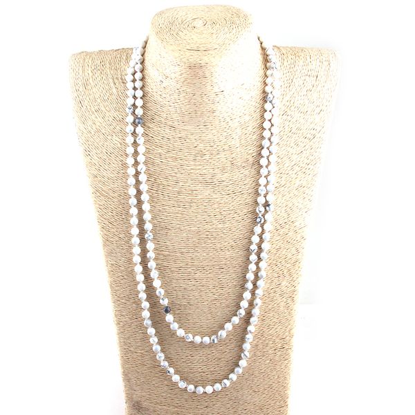 

fashion 6mm semi precious stones beads long knotted necklaces 150cm, Silver