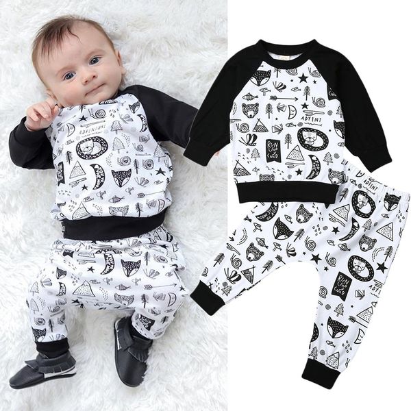 

kids luxury designer clothes girls baby kids clothing kids designer clothes boys animal print with long sleeved trousers 2 piece set, White
