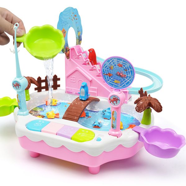 

children's magnetic fishing rods multi-function electric fishing plate set fishing music water game toys
