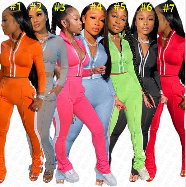 

new reflective striped women patchwork tracksuit designer zipper jackets + pants leggings two pieces workout outfits sports suit d72712, White