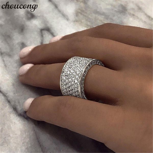 Anillo de dedo de lujo choucong, oro blanco lleno, 300 Uds., anillos de boda de compromiso de diamantes para mujeres y hombres, joyería