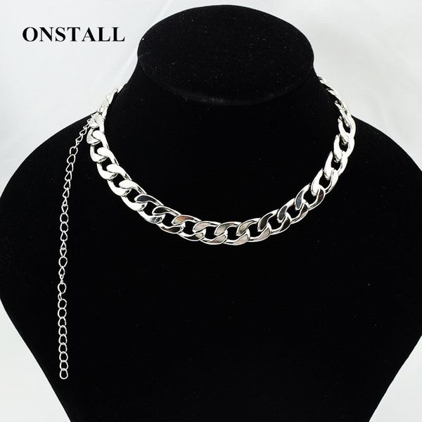 

cross-border exclusive cold wind necklace neck necklace punk rock personality chain hip hop thick simple simpl, Golden;silver