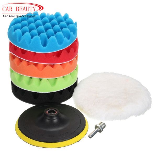 

4/5/6/7'' car sponge polishing for the car waxing buffing pads kit set (5 polishing pads+1 woolen buffer+1 adhesive backer pad