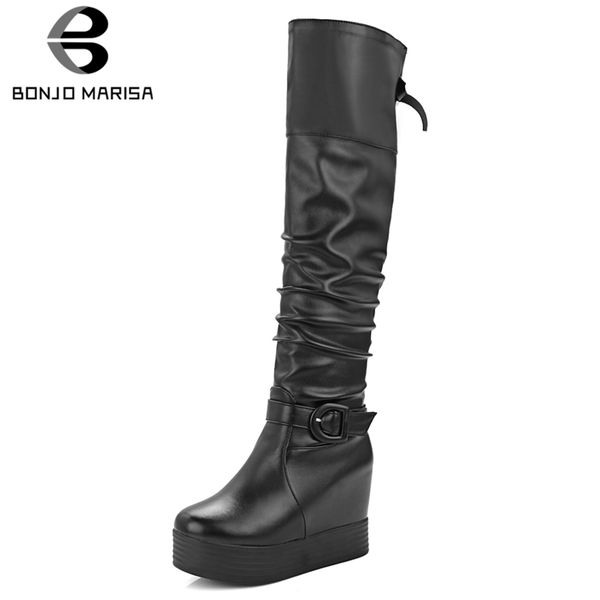 

bonjomarisa new ladies 5.5 cm hidden heels knee high boots women fashion black platform boots high heel shoes woman