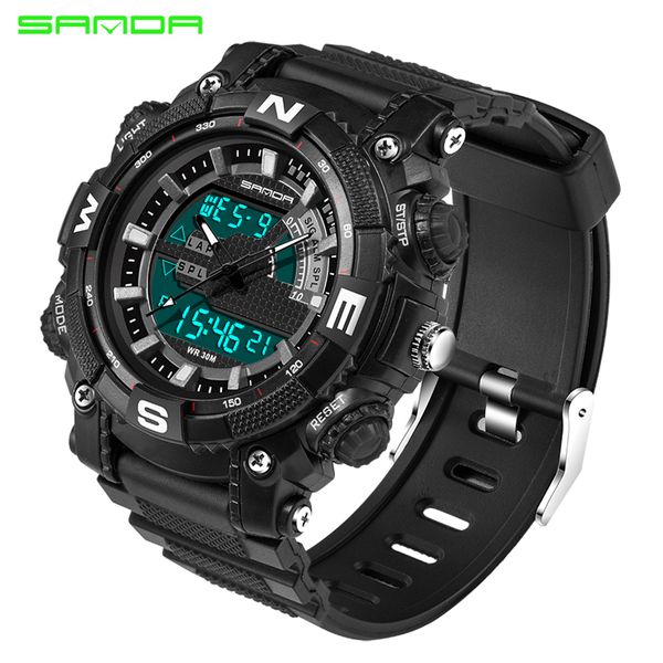 

sanda 743 men digital sports watches led swim wristwatches waterproof alarm chronograph outdoor men watch clock relogio, Slivery;brown