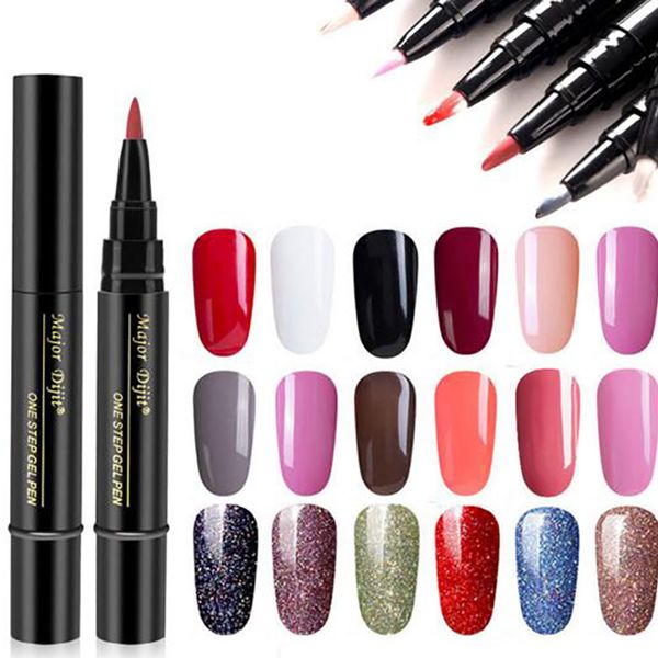 

wholesale one step gel 3 in 1 uv nail polish pen nail art soak off uv led nail lamp shining glitter gel no need base coat ing, Red;pink