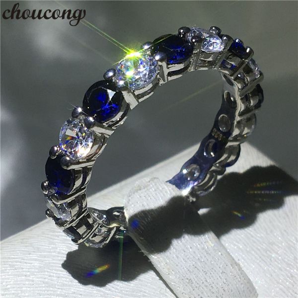 Choucong Klasik Yüzük 4mm Mavi Elmas Cz 925 Ayar Gümüş Nişan Düğün Band Yüzükler kadın erkek Yıldönümü Takı