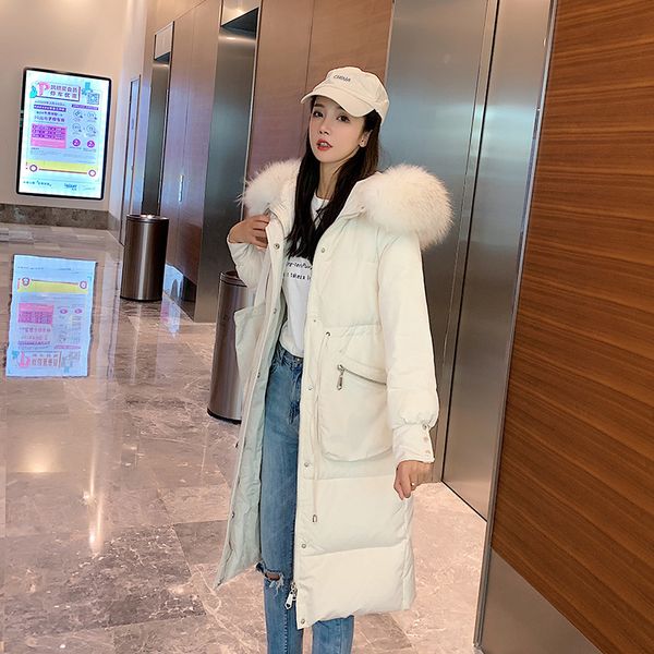 

women's down & parkas white duck coat winter women big fur collar puffer jacket hooded casaco kurtka damska 1938 yy1375, Black