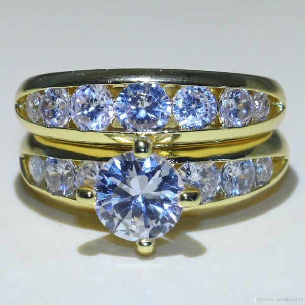 

victoria wieck luxury jewelry 925 sterling&gold fill round shape white z cz diamond couple rings wedding bridal ring set for women gift, Slivery;golden