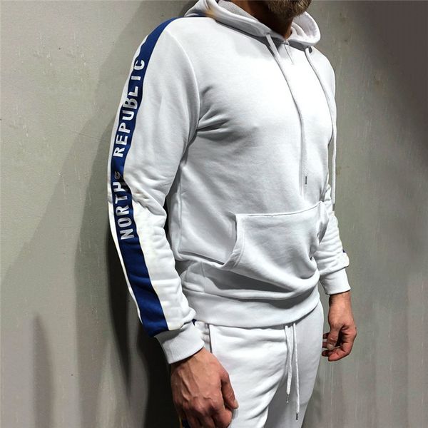 

mens sportwear letter print men's autumn winter pocket sweatshirt pants sets sports suit tracksuit sweatpants sports suit, Gray
