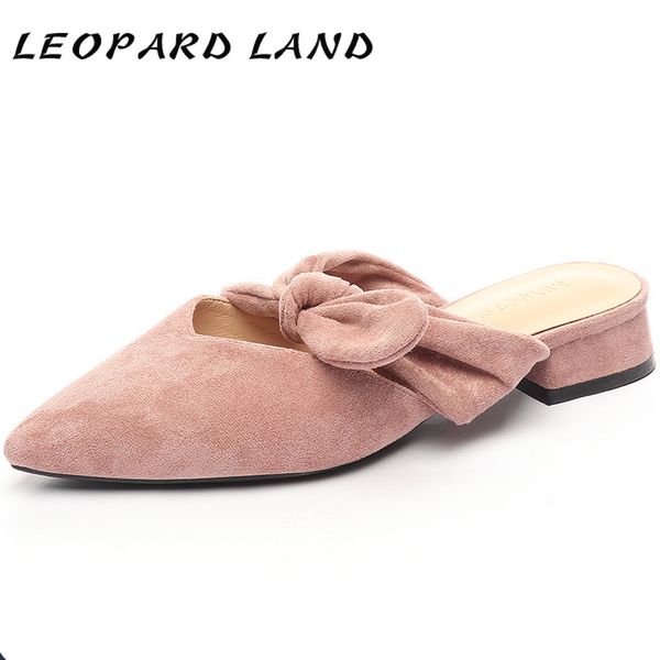 

mariahzheng 2020 summer new bow female slippers baotou pointed pointed shallow slippers suede casual low heel women's shoes yzh, Black