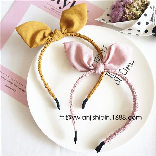 

three-state spring and summer new style korean-style eared pleated hair bands hair band women's south korea knot headdres, Brown