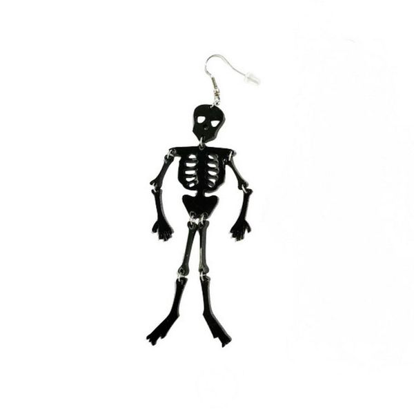 

acrylic long skeleton drop earrings halloween jewelry personality women skull dangle earrings, Silver