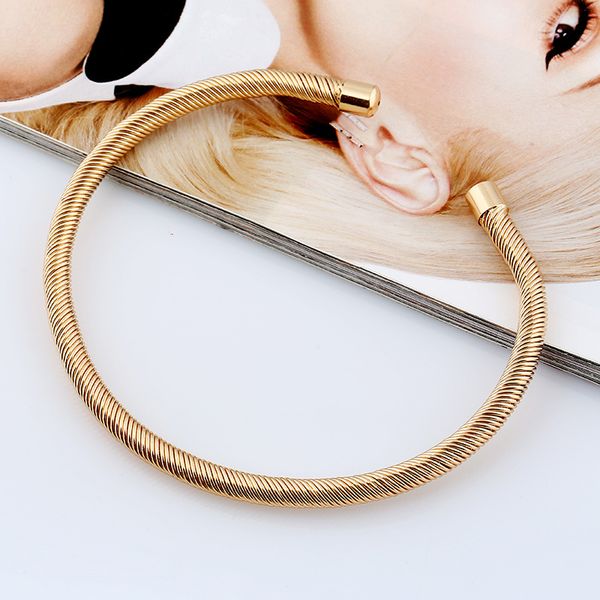 

lzhlq 2020 fashion twist thick metal choker necklace women trendy simple pattern open torques necklaces brand jewelry statement, Silver