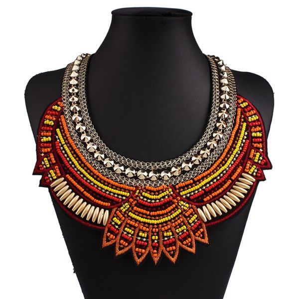 

2018 new fashion elegant ethnic necklace pendant multicolor vintage bohemian choker collar necklaces statement for women, Silver