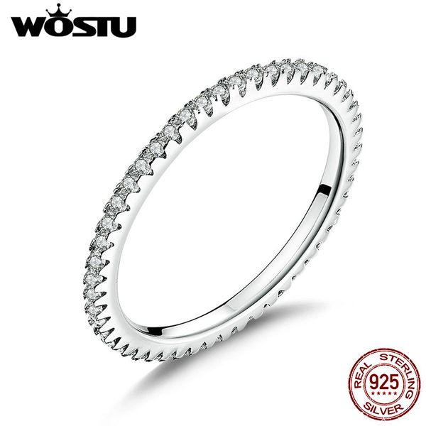 

wostu real 100% 925 стерлингового серебра модное кольцо круг четкие cz геометрические стекируемые кольца для женщин свадебные украшения пода, Silver