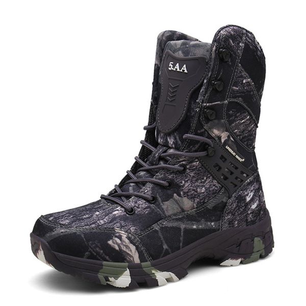 

new waterproof men tactical military boots desert boots hiking camouflage high-desert men's boots fashion work men's shoes, Black