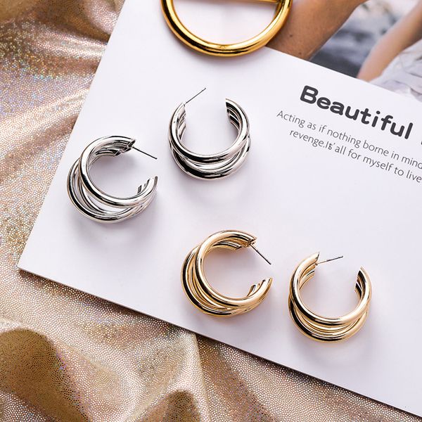 

europe and america a normcore style simple metal ear ring-style stereo multilayer circular ring earrings online celebrity celebr, Silver