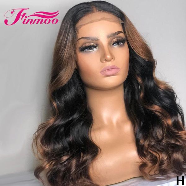 

wavy highlight lace front human hair wigs with baby hair brazilian remy 13x4 honey blonde colored lace wig for black women 180%, Black;brown