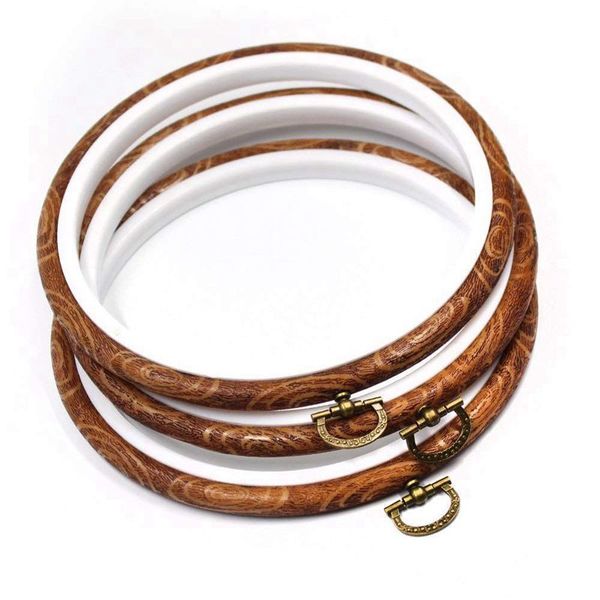 

3 pieces 5.3 inch round embroidery hoops bulk imitated wood circle cross stitch hoop ring, Black