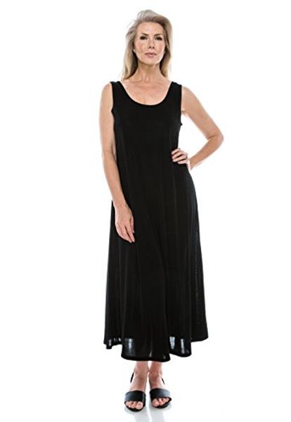 

jostar women's stretchy tank long dress sleeveless plus size - made in usa, Black;gray