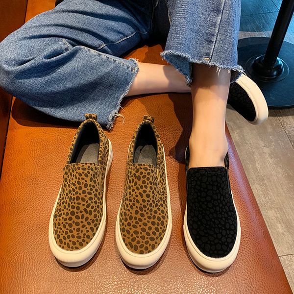 

2019 autumn new flat shoes women fashion simple leopard decorative suede comfortable casual loafers, Black