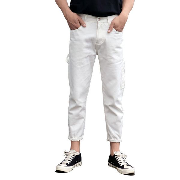 

summer white cropped jeans jeans men's slim casual cropped pants slim pants korean more size 28-36, Blue