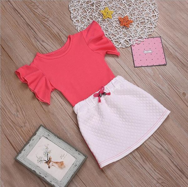 

2019 korean style girls 2 pcs set ruffles skirt fashion summer girls suit 2-7t t200414, White