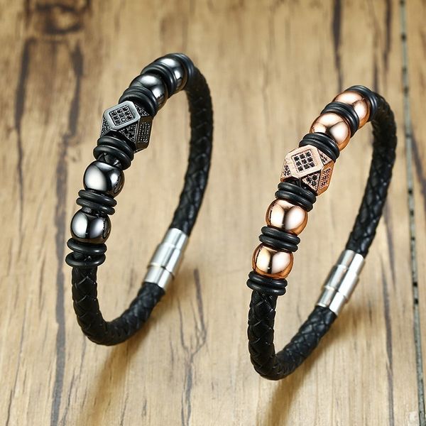 

handmade men's leather bracelet braided bangle rose gold wrap boy male wristbands accessories, Golden;silver