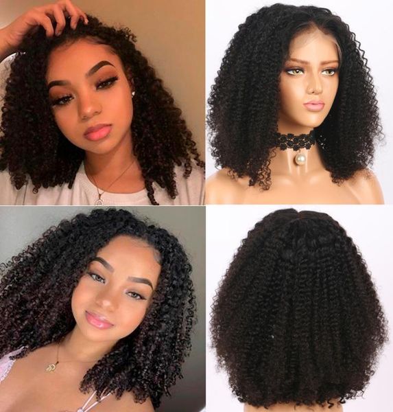 

fureya волос короткие фронта шнурка человеческих волос парики бразильского виргинские kinky завитые 150 плотность полное кружева парики для, Black;brown