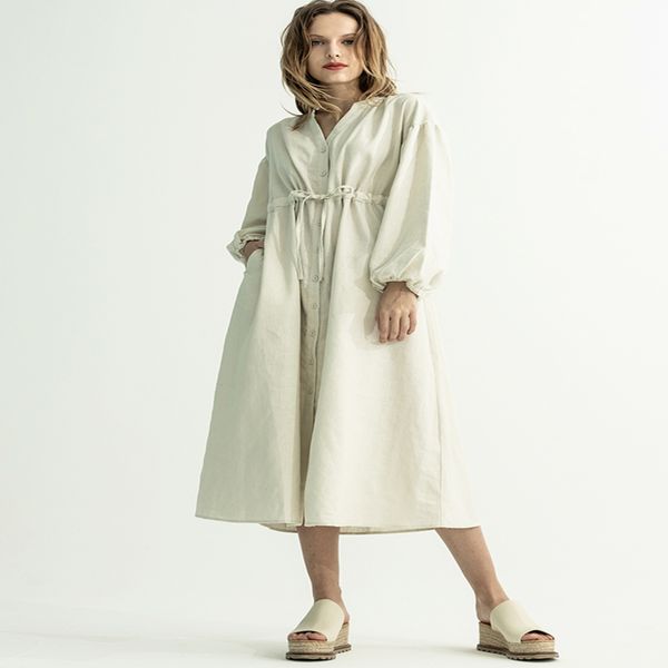 

2020 spring summer women boho long sleeve maxi long dress lantern sleeve oversized linen holidays dress female vestido, Black;gray