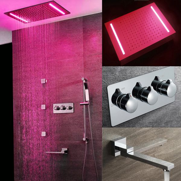 

luxurious complete shower set bath system large concealed ceiling showerhead body massage jets led rainfall shower
