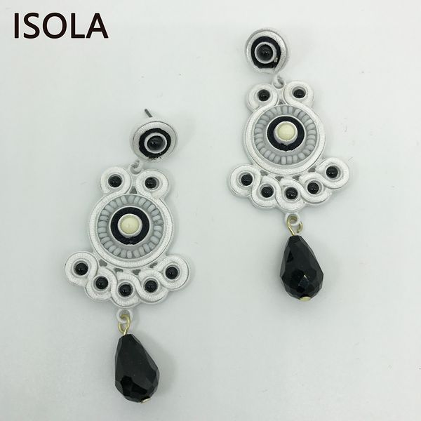 

isola statement charming chandelier vintage dangle soutache earrings ethnic attractive boho earrings jewelry for woman gift, Silver