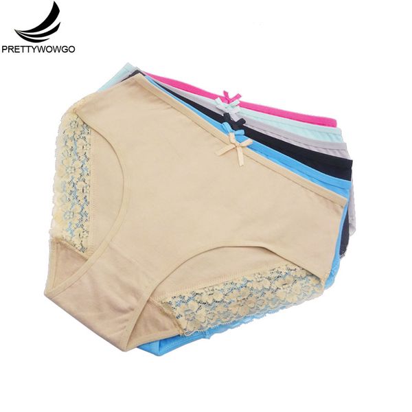 

prettywowgo 6pcs/lot plus size underwear women high waist cotton lace plus size panties xxl 3xl 4xl 9241, Black;pink