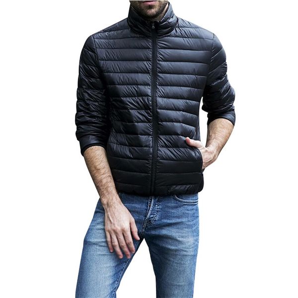 

autumn winter jacket men 2018 new couples thin coats 90% duck down ultra-light slim stand-collar cotton-padded coat, Black