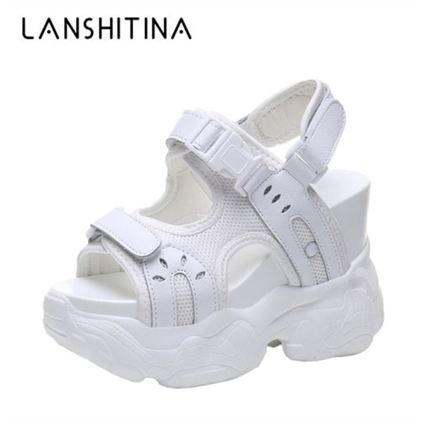

new 2019 summer sandals 12cm wedge heels sneakers women beach flip flop high platform casual sandals breathable walking slippers y200702, Black