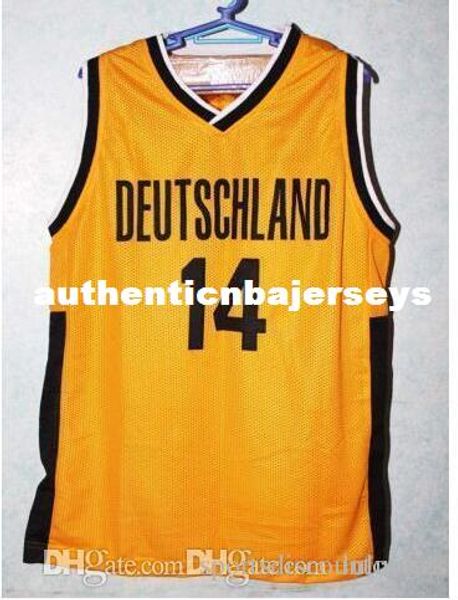 

factory outle dirk nowitzki 14 team deutschland germany basketball jersey black gold throwbacks stitched jerseys customized any name and num, Black;blue