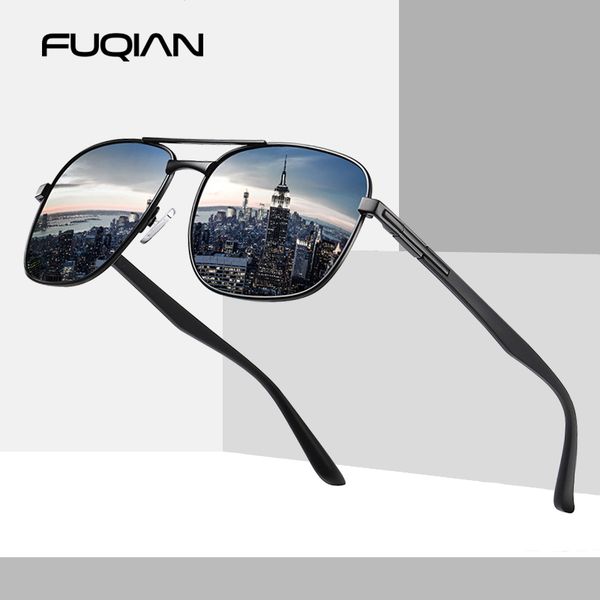 

fuqian 2019 new square polarized sunglasses men rectangle metal male sun glasses vintage driving eyeglass uv400, White;black