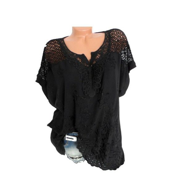 

women's lace blouses v neck short sleeve embroidered batwing loose shirt summer white sweet plus size 3xl shirts