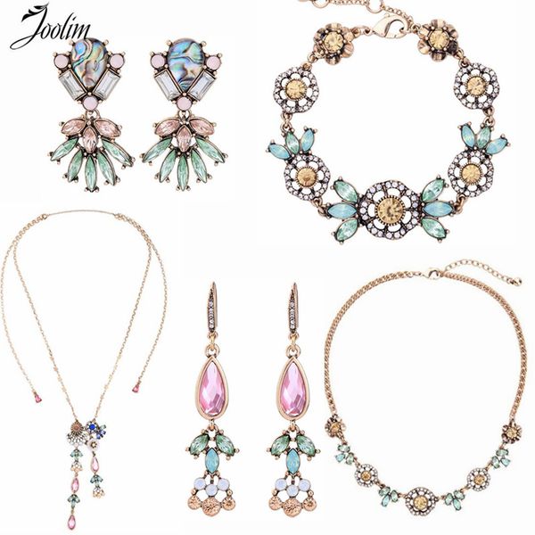 

joolim jewelry wholesale/trendy fresh green pink flower necklace earring bracelet jewelry set fashion set party, Silver