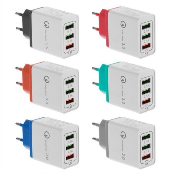 QC 3.0 Schnelles USB-Wandreiseladegerät Schnellladung Multi-Handy-Ladegeräte 3 Ports EU US Tragbares Mobiltelefon DHL