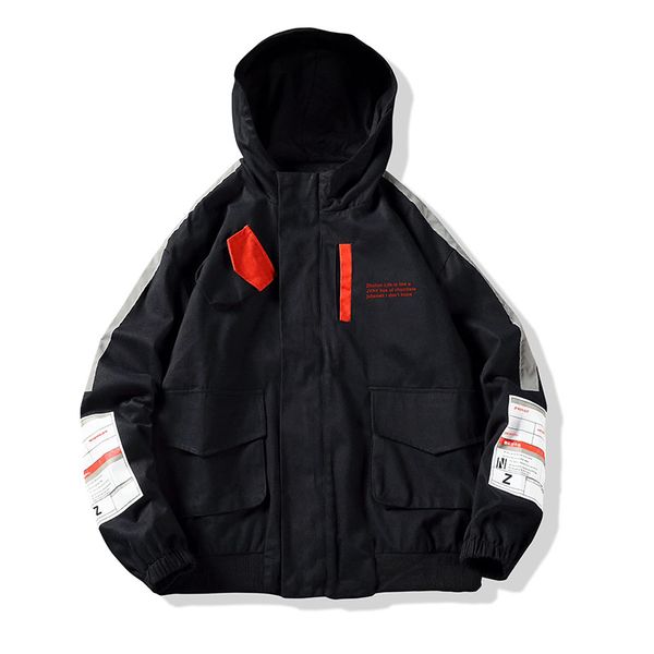 

весна куртка с капюшоном мужчин письмо печати bomber jacket мода молнии куртки мужские пальто причинная топы мужской streetwear марка одежды, Black;brown
