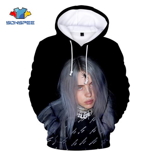 

harajuku мђжка мода 3d оловка billie eilish дам sexy hoodie hip hop music оловка оен и зима по, Black